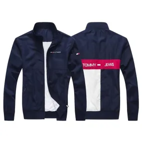 Tom Cool Front Flag Logo Crested Zip Down Jacket-Navy Blue