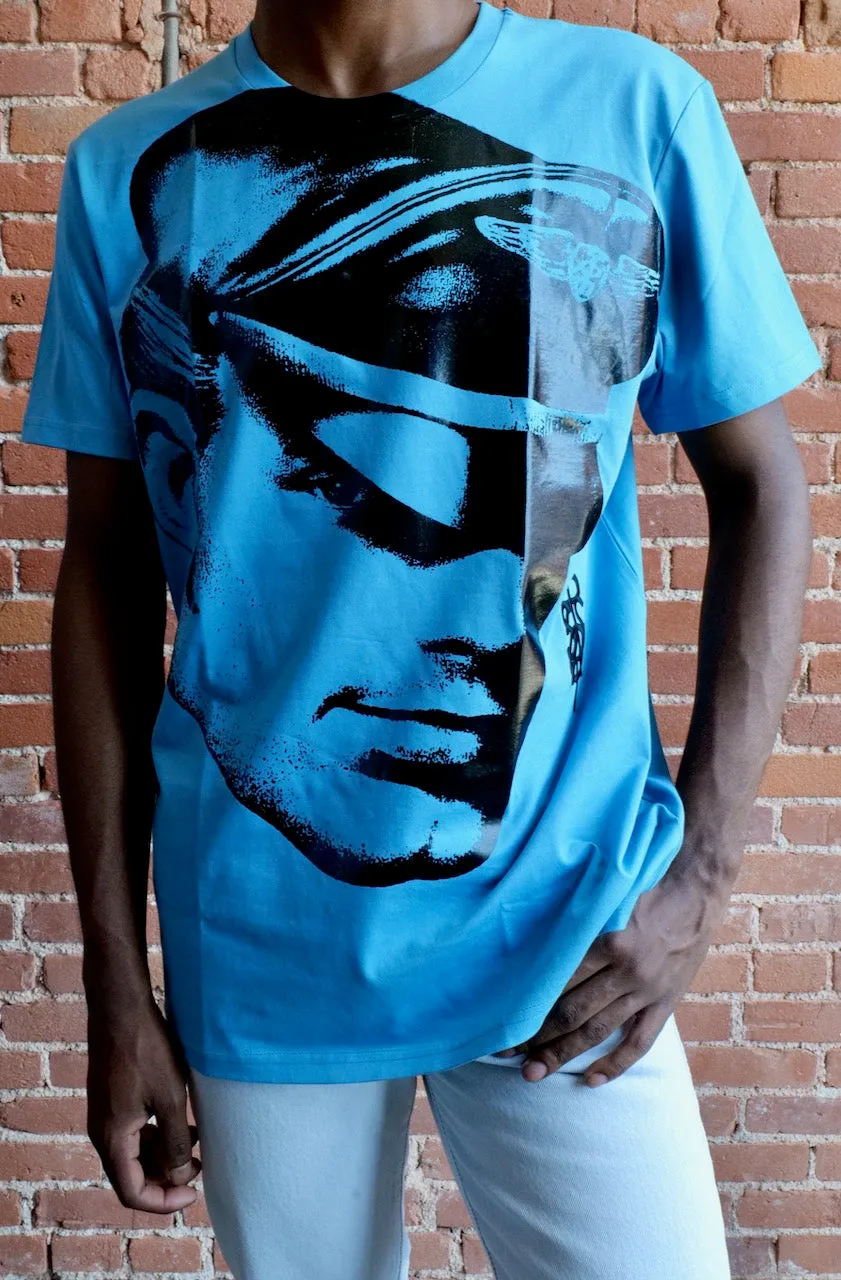 TOM OF FINLAND x WE ARE SPASTOR BIKER HEAD TEE - SEA BLUE