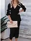 V Neck Long Sleeve Wrap Midi Knit Sweater Dress