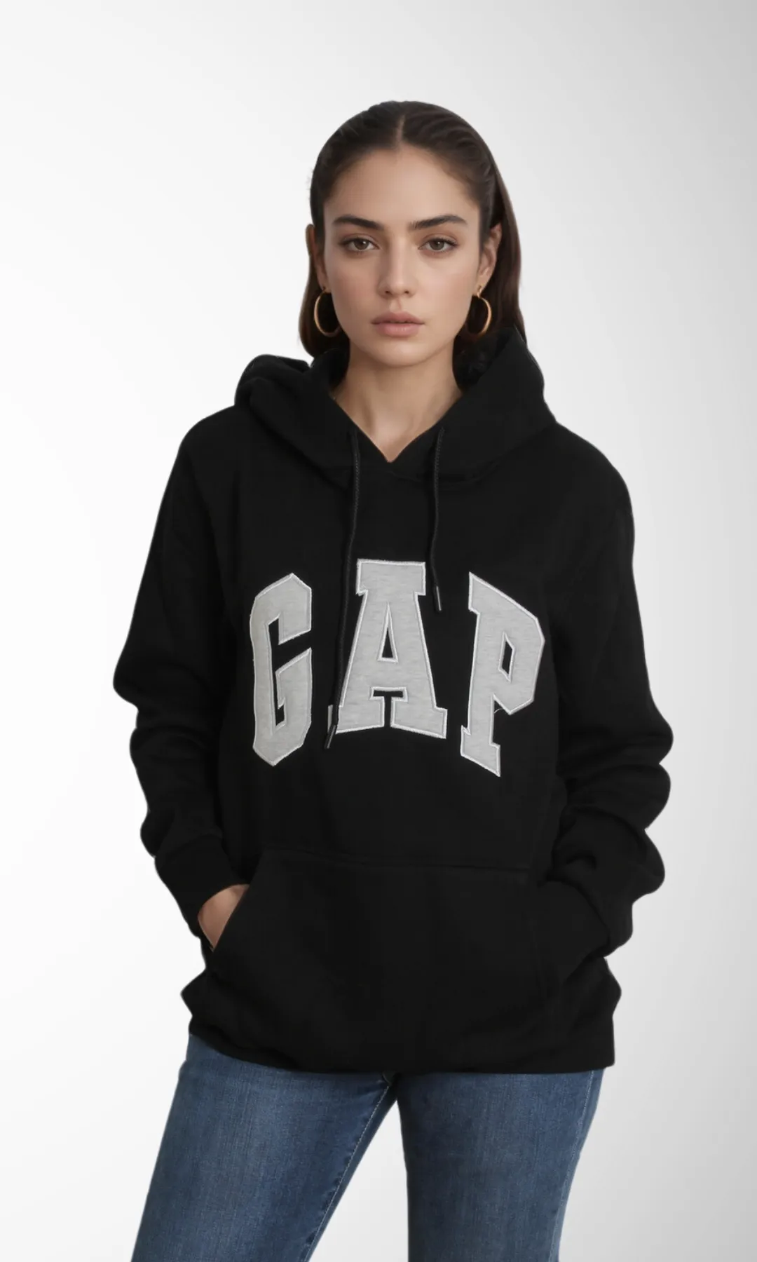 Women Vintage Pullover Hoodie (Black)