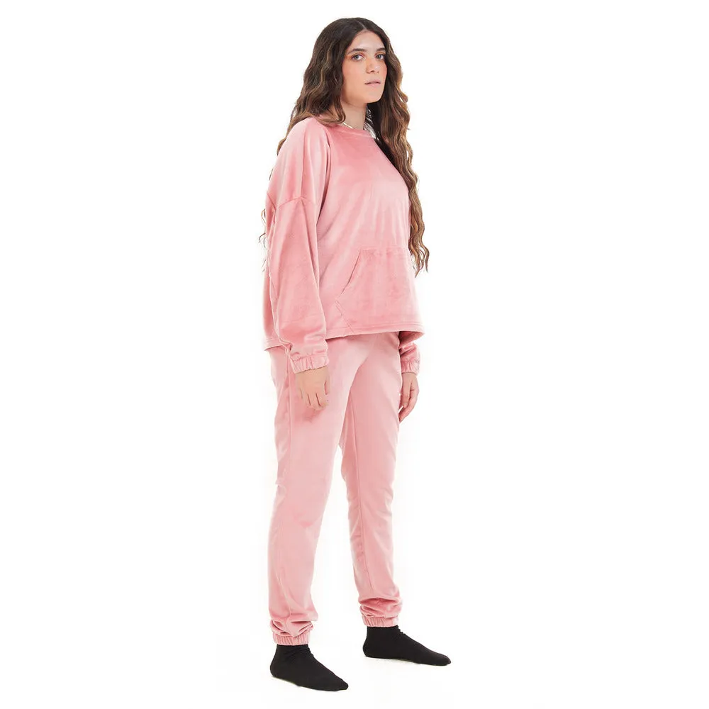 Women Winter Pajama Set Pink Sweatshirt   Pants