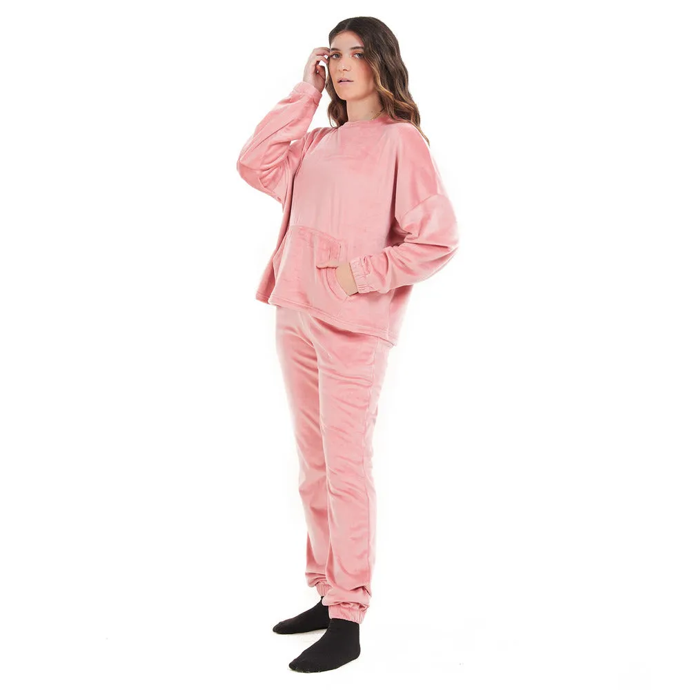 Women Winter Pajama Set Pink Sweatshirt   Pants