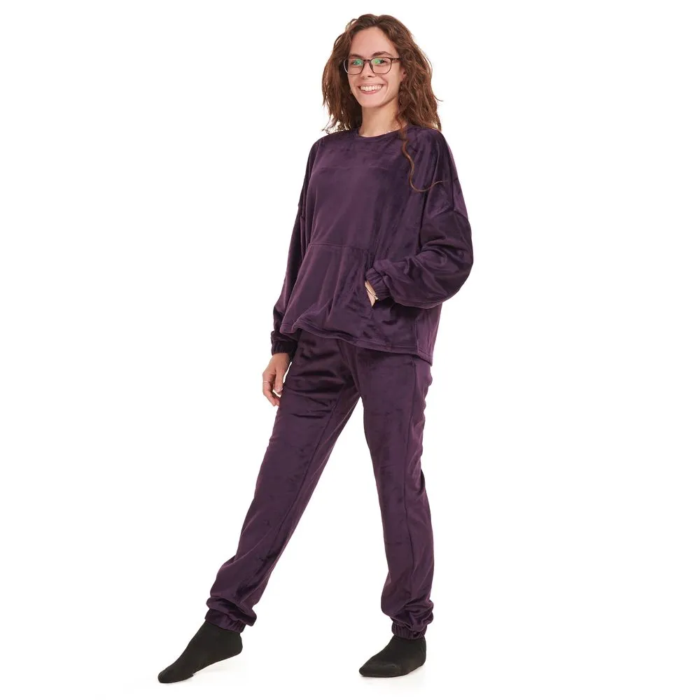 Women Winter Pajama Set Purple Sweatshirt   Pants