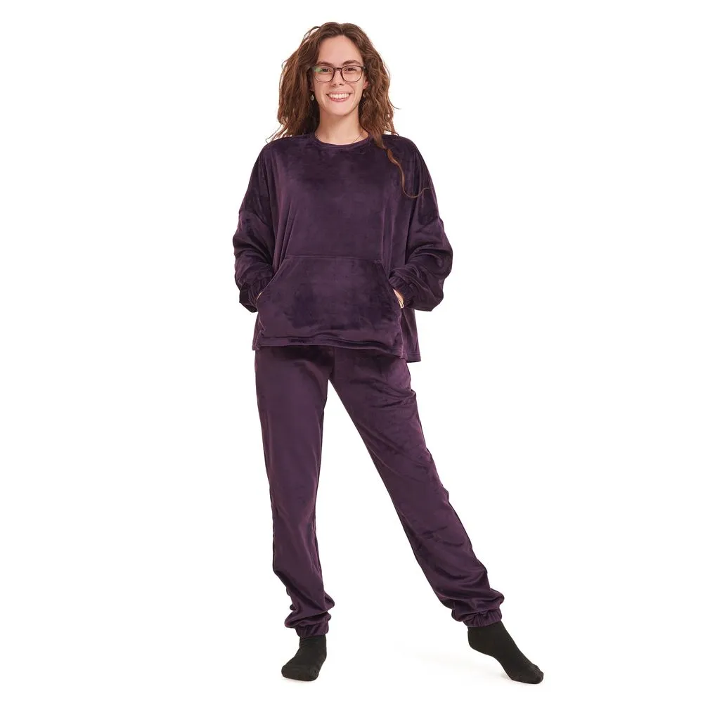 Women Winter Pajama Set Purple Sweatshirt   Pants