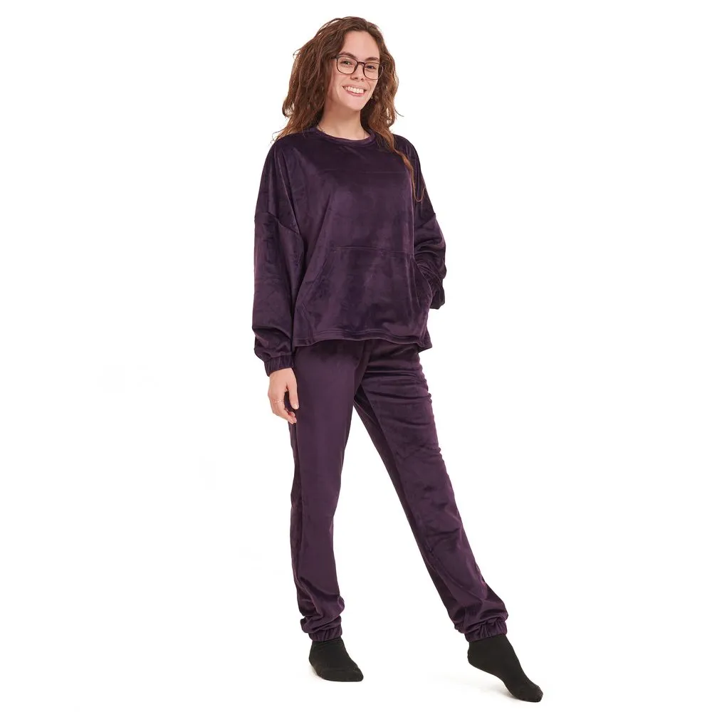 Women Winter Pajama Set Purple Sweatshirt   Pants