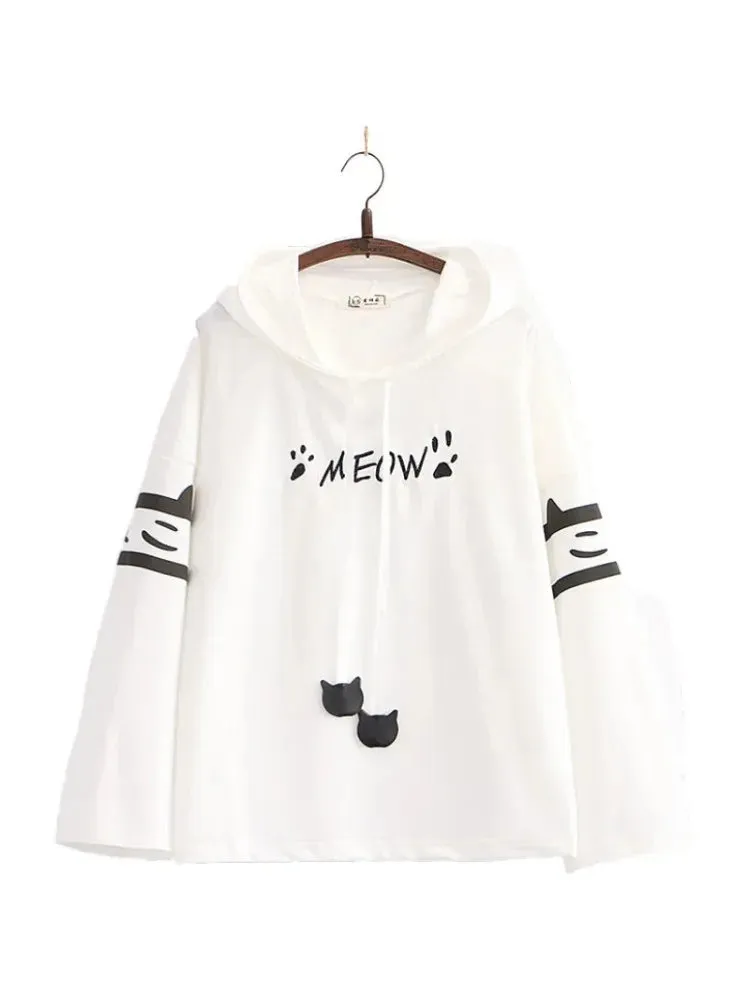 Women's Hooded Sweatshirt Letter Print Drawstring Cotton Hoodies Autumn Winter Long Sleeve Harakuju Pullover Tracksuits