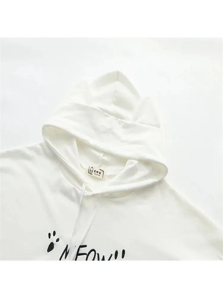 Women's Hooded Sweatshirt Letter Print Drawstring Cotton Hoodies Autumn Winter Long Sleeve Harakuju Pullover Tracksuits