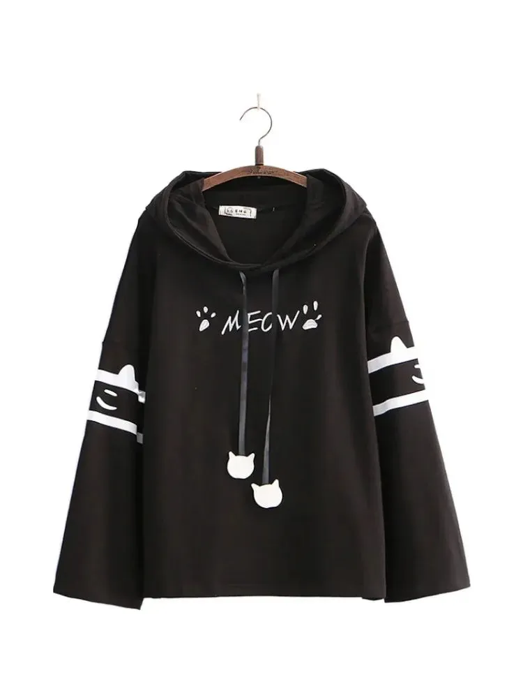 Women's Hooded Sweatshirt Letter Print Drawstring Cotton Hoodies Autumn Winter Long Sleeve Harakuju Pullover Tracksuits