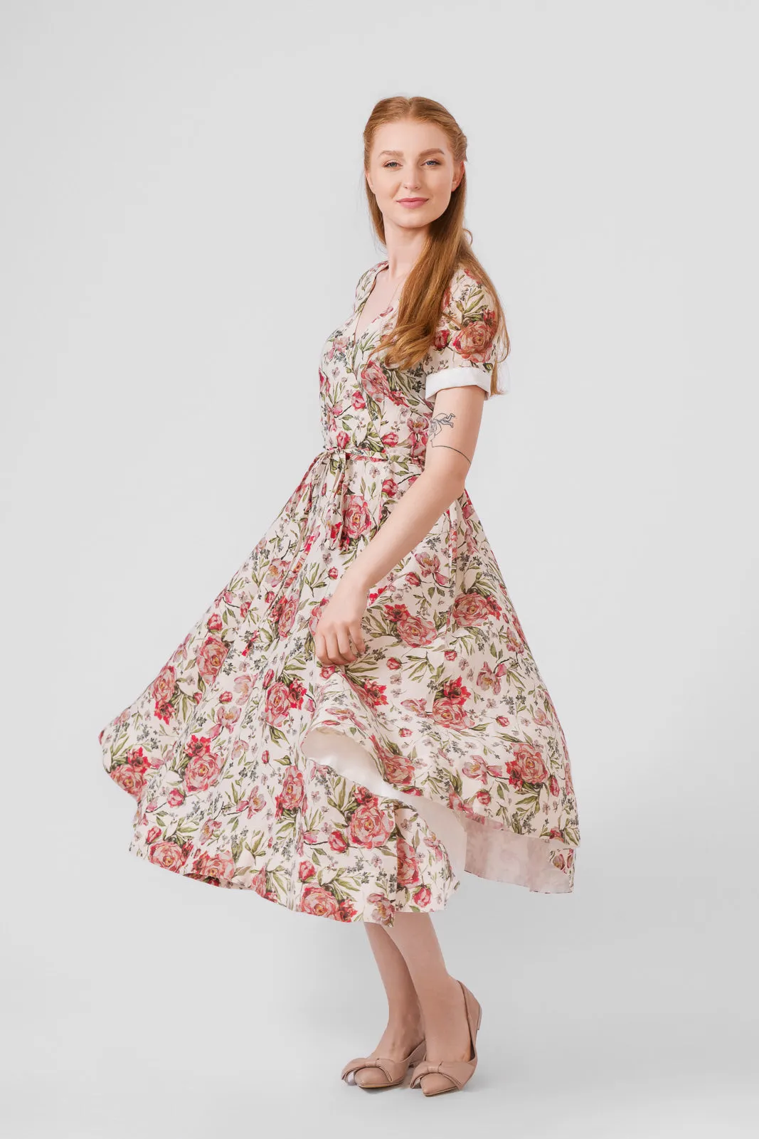 Wrap Dress, Short Sleeve, Rosy Dream