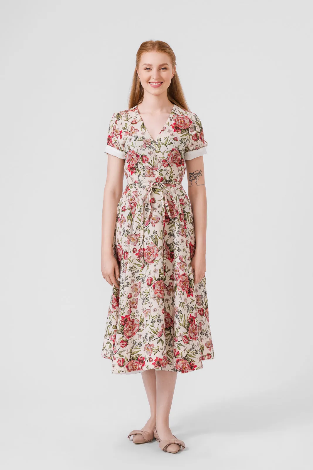 Wrap Dress, Short Sleeve, Rosy Dream