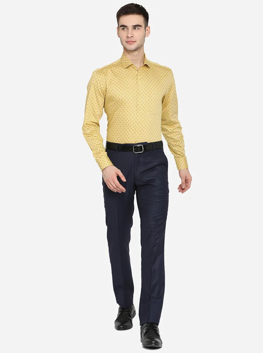 Yellow & Blue Printed Regular Fit Formal Shirt | JadeBlue