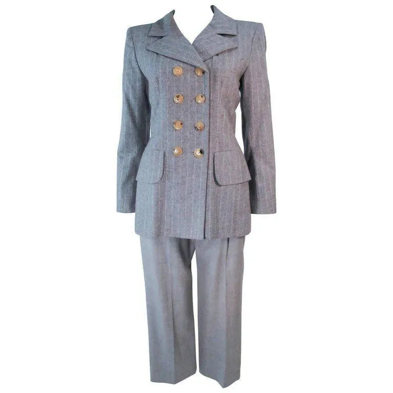 YVES SAINT LAURENT Grey Wool Trouser Set | Size 40