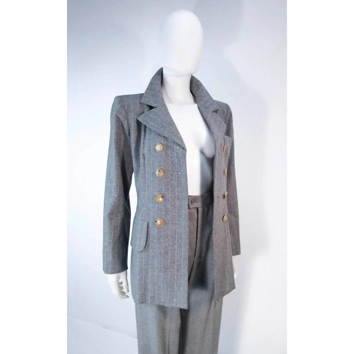 YVES SAINT LAURENT Grey Wool Trouser Set | Size 40