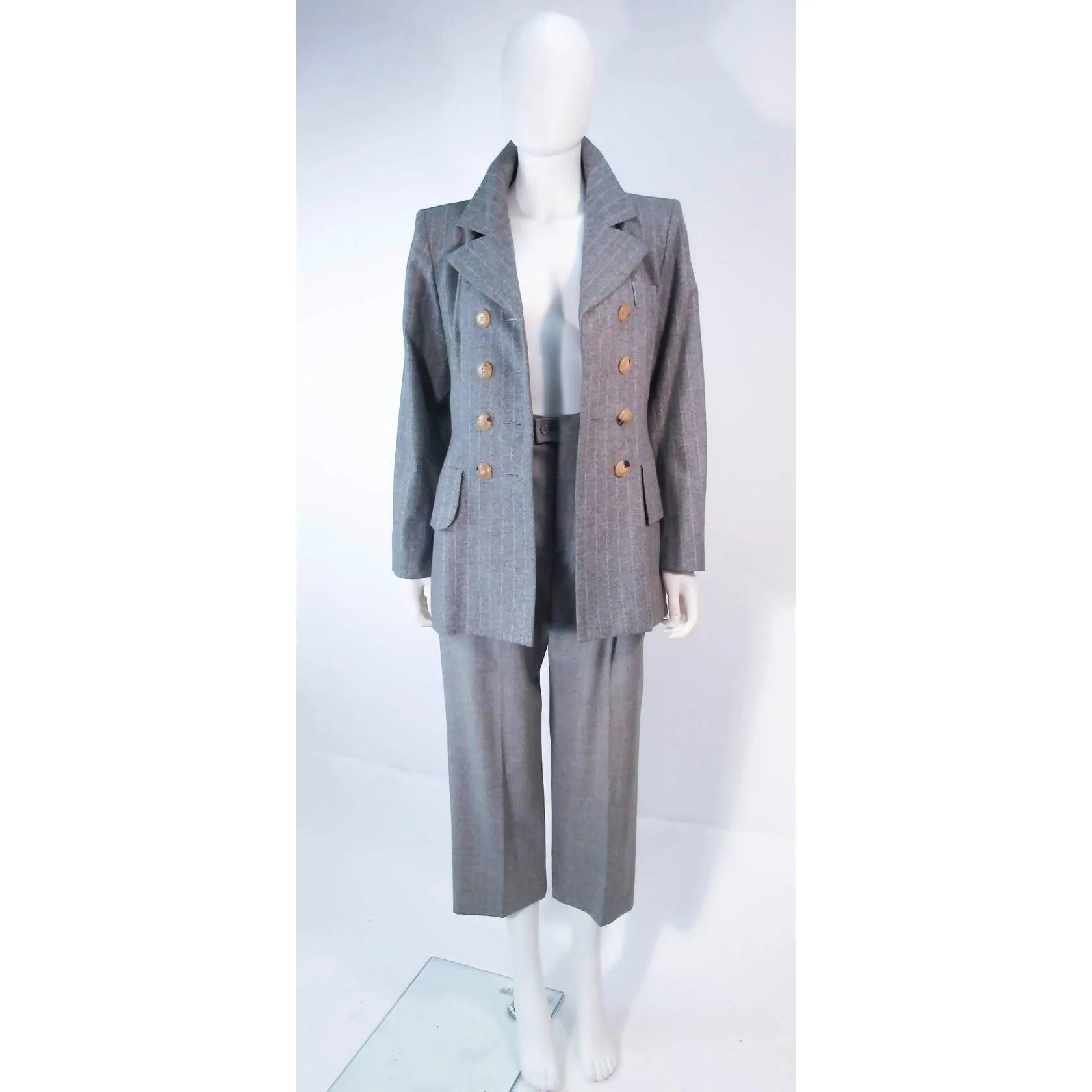 YVES SAINT LAURENT Grey Wool Trouser Set | Size 40