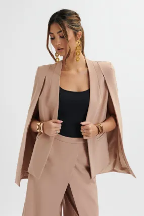 ZENDAYA Classic Cape Blazer Jacket In Camel